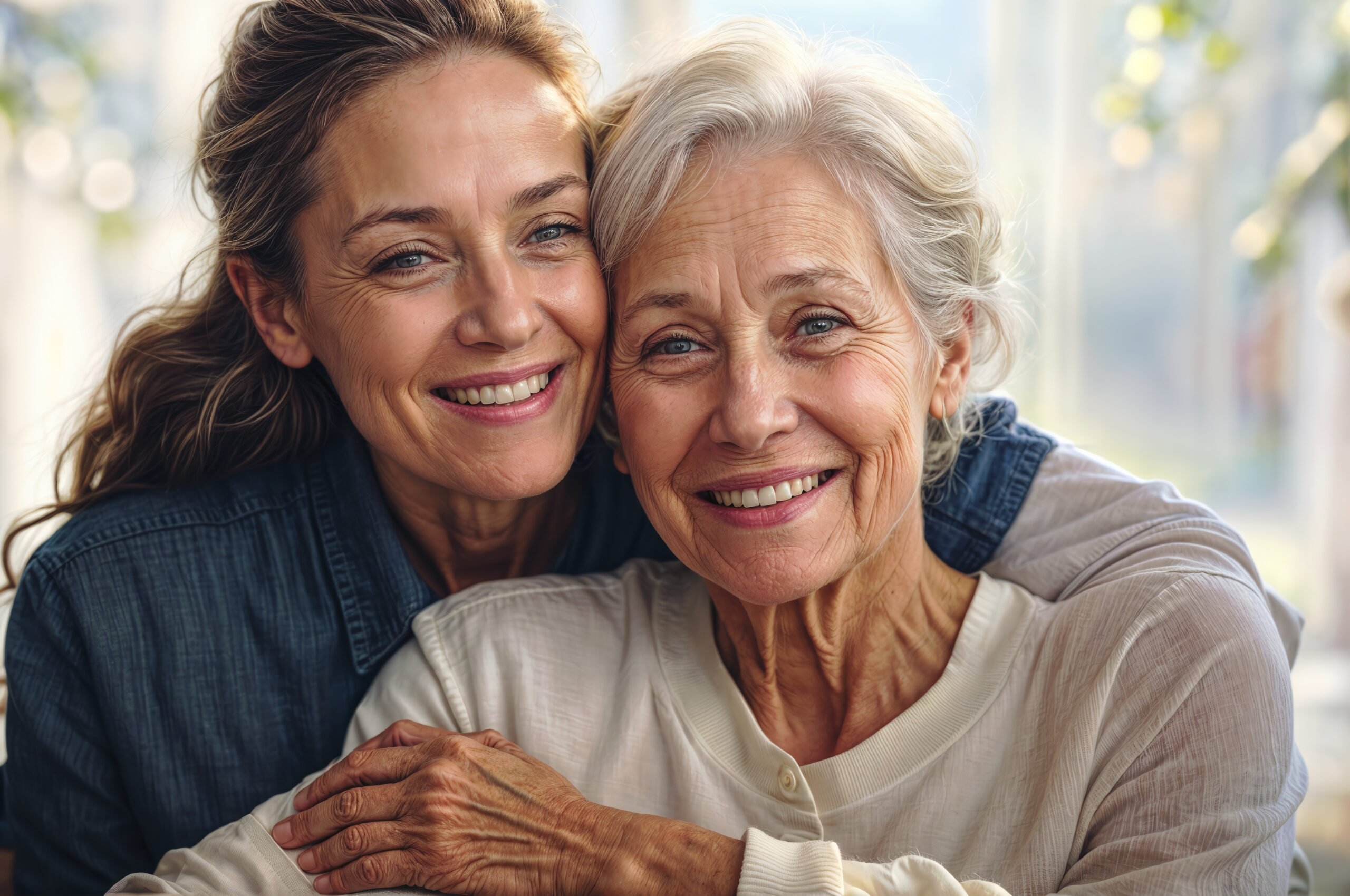 Caregiver and patient smiling together