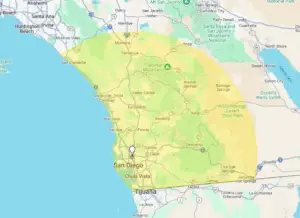 Service area map of HealingHaven Home Healthcare: San Diego County, Orange County, and Southwest Riverside.